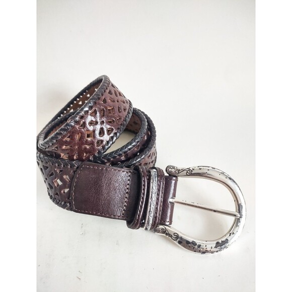 Brighton Belt Womens Size 36" Waist Leather Western Dark Brown Black Distressed - Picture 1 of 6